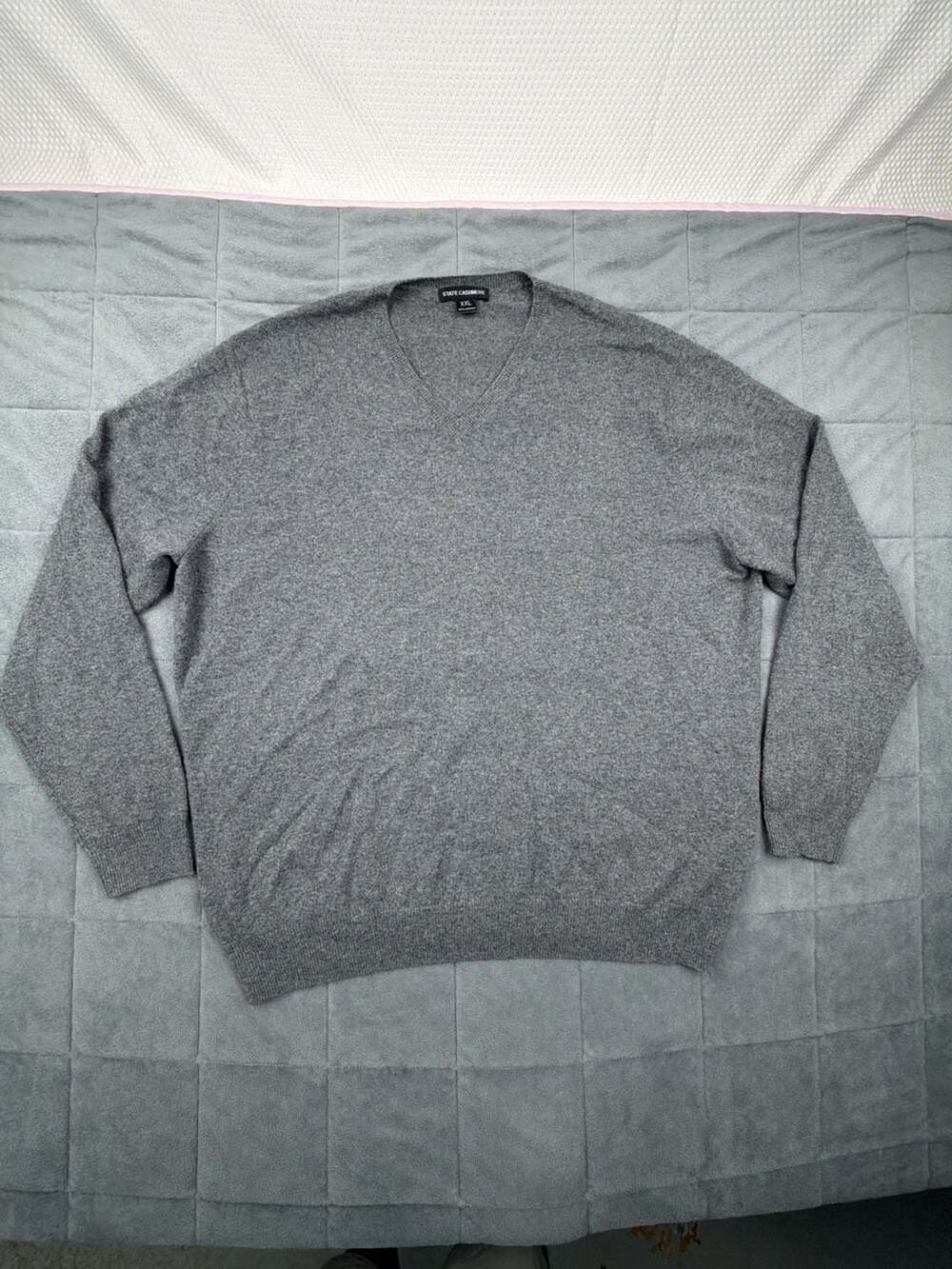 State Cashmere Mens Gray 100% Cashmere V-Neck Pullover Sweater Size XXL